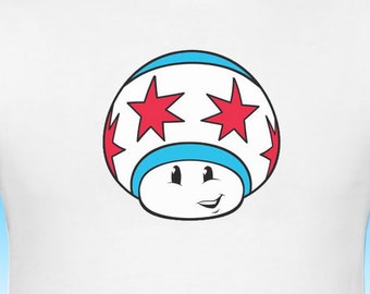 T-square Tees - "CHI-TOWN SHROOM" Silkscreened T-shirt (Nintendo Super Mario Bros. Power-Up Mushroom Parody Chicago) Unisex Fit