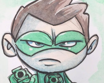 Green Lantern (Hal Jordan)-original Aquarell Skizze Karte ACEO-Kunst