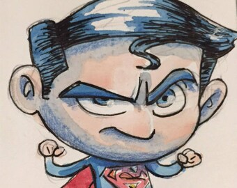 Superman (Clark Kent)-original Aquarell Skizze Karte ACEO-Kunst