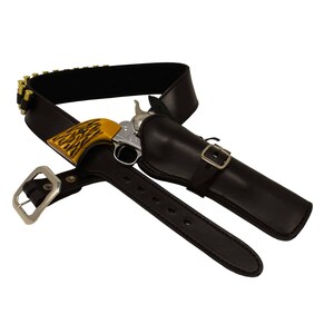 Leather Rigs Cartridge Belt with Holster Cowboy Ammo Leather Star Concho Handmade Sass Rig .22 .32 .38 .357 .44 .45 & 12 Guage