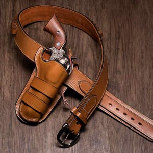 Western Leather Cartridge Belt Ammo Loops Revolver Holster Cover Colt Sass Rigs Cowboy Holster .22 .32 .357 .44 .38 .45