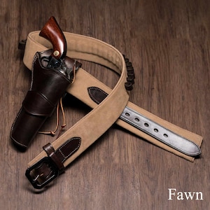 Western Leather Cartridge Belt Ammo Loops Revolver Holster Cover Colt Sass Rigs Cowboy Holster .22 .32 .357 .44 .38 .45
