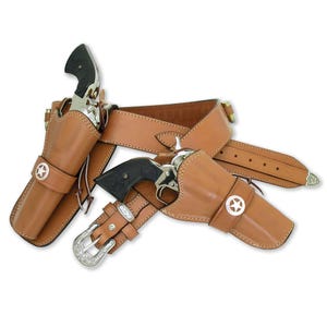 Leather Rigs Cartridge Belt with Holster Cowboy Ammo Leather Star Concho Handmade Sass Rig .22 .32 .38 .357 .44 .45 & 12 Guage