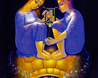 Lámina artística de Orfeo y Eurídice: Mitología griega, Tortuga, Arpa