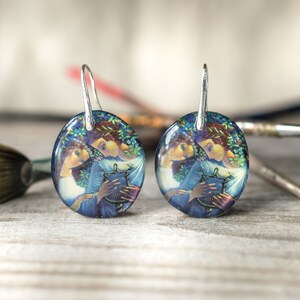 Keazim Issinov Resin, Famous Artist Earrings, Art Deco Jewelry, Orpheus and Euridika, Love, Statement Earrings, Handmade Gift,Art Lover Gift