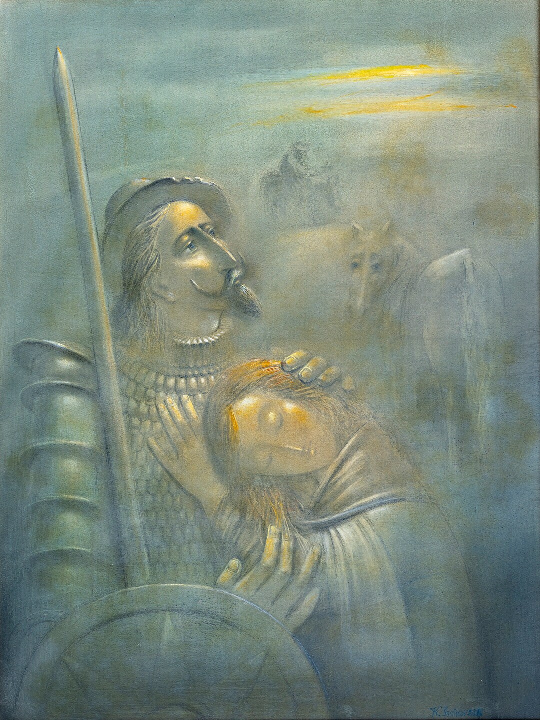 Keazim Issinov カジム・イシノフ　絵画ドンキホーテとドゥルシネーア Don Quixote Canvas Print: Keazim Issinov Oil Painting, Living Room
