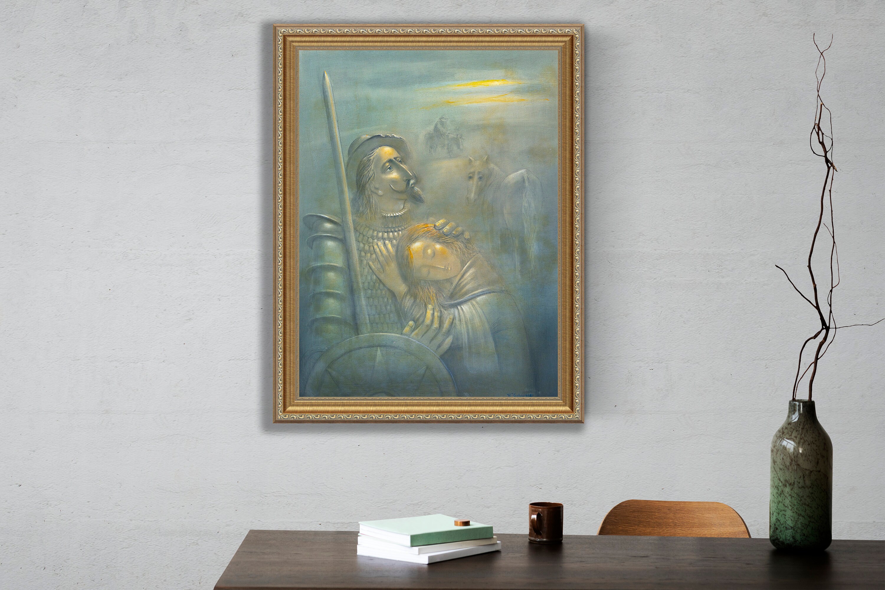 Keazim Issinov カジム・イシノフ　絵画ドンキホーテとドゥルシネーア Don Quixote Canvas Print: Keazim Issinov Oil Painting, Living Room