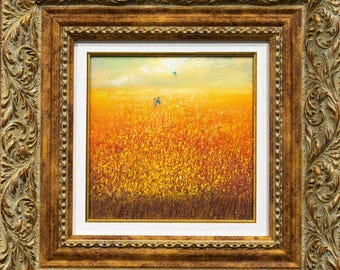 Golden Wheat Field Framed Print, Larks in Flight, Summer Landscape