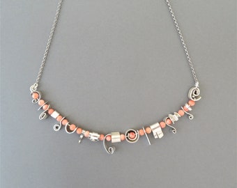 Joyful Spiral silver necklace, Unique exclusive Artisan Necklaces, Delicate necklace, Silver Coral Necklace Women, Natural Coral Adriatic