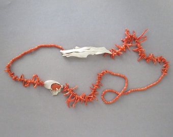 Luxurious Coral Necklace Made of Genuine Adriatic Corals, Unique Red Coral Necklace in Organic Silver, Unique Art Contemporary necklace