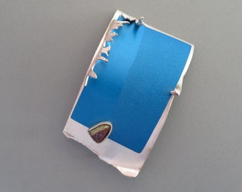 Blue square brooch, Sculpture Jewelry, Abstract Pendant, Artsy jewelry, Statement Brooch, Unique gift, statement brooches for women