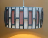 1970s vintage fabric wood ceiling LAMPSHADE natural space age midmod orange creamy white
