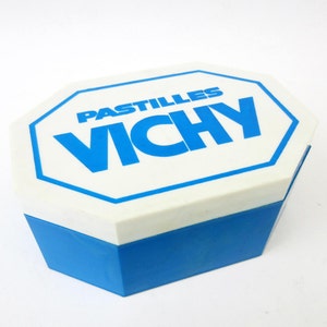 70s French CANDY BOX ⎮pastilles VICHY⎮blue white plastic⎮France souvenir⎮mid century modern retro