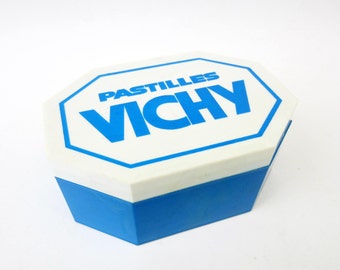 70s French CANDY BOX ⎮pastilles VICHY⎮blue white plastic⎮France souvenir⎮mid century modern retro