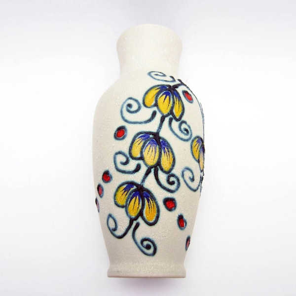 West German vintage ceramic VASE⎮flower floral decor⎮cobalt blue yellow red⎮fat lava⎮Art deco Art Nouveau