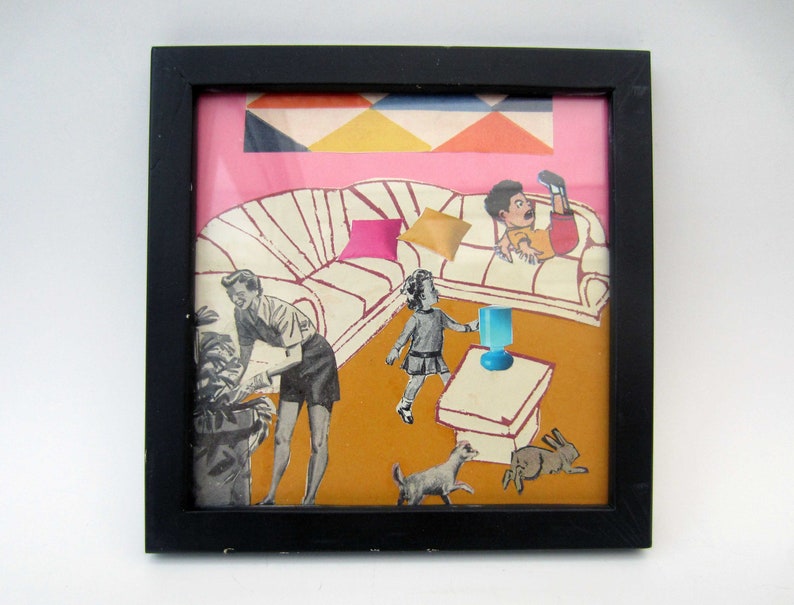 OOAK original COLLAGE art\u23aeLa vie moderne\u23aehome decor outsider art tiny art
