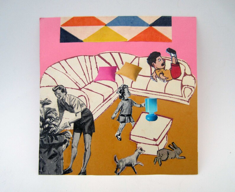 OOAK original COLLAGE art\u23aeLa vie moderne\u23aehome decor outsider art tiny art