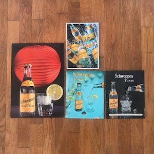 SCHWEPPES advertising⎮vintage 60s Belgian French glacoid cardboard⎮instant collection⎮set of 4⎮bar decor barware bistromania