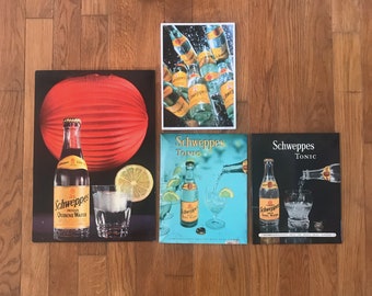 SCHWEPPES advertising⎮vintage 60s Belgian French glacoid cardboard⎮instant collection⎮set of 4⎮bar decor barware bistromania