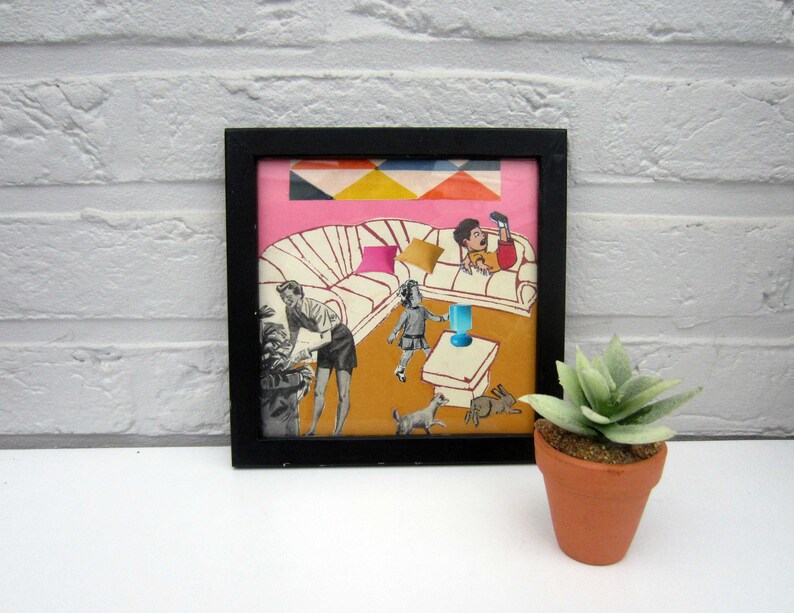 OOAK original COLLAGE art\u23aeLa vie moderne\u23aehome decor outsider art tiny art