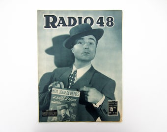 1940s French ancient MAGAZINE⎮RADIO 48⎮radio TV⎮Andrex Parisian operette singer⎮French chic Paris⎮cover to frame⎮wall hanging home decor