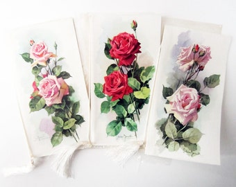 Ancient double CARDS⎮ROSES illustrated⎮signed Silvio Bonelli⎮greetings paper ephemera⎮set of 3