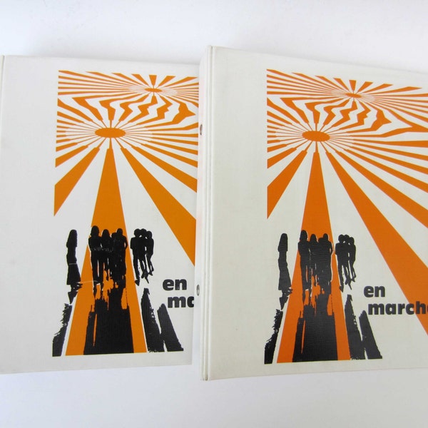 2 CLASSEURS vintage années 70⎮décor OP ART orange & noir