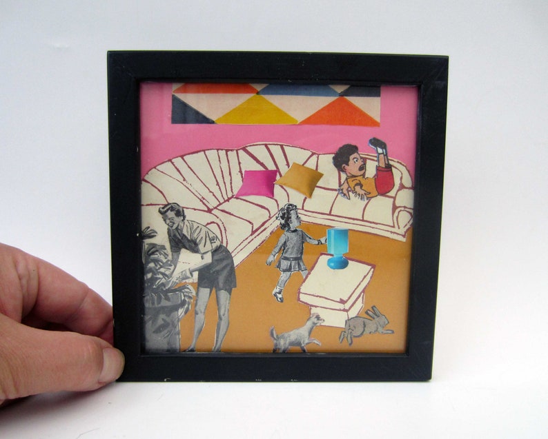 OOAK original COLLAGE art\u23aeLa vie moderne\u23aehome decor outsider art tiny art