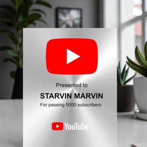 YouTube Customized Play Button Award | 8x10 Photo Plaque | Made of Metal