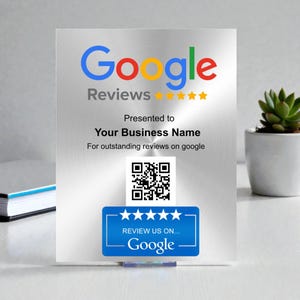 Google Reviews Custom QR Code Award Chrome Plaque 8x10 | Made of Metal