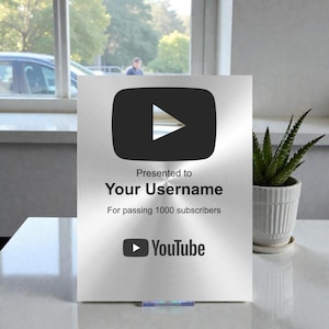 Premio personalizado 3D de YouTube en negro y cromado / Placa fotográfica de 8 x 10 / Fabricada en metal