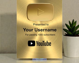 YouTube GOUD-prijs voor aangepaste afspeelknop | 8 x 10 fotoplaquette | Gemaakt van metaal