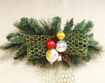 Vintage Christmas Wreath Spray, Holiday Door and Mantle Décor, Antique Tree Ornaments