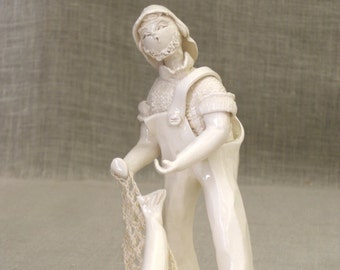 Nautical Male Figure Portrait Sculpture, Ceramic Porcelain Fisherman Nova Scotia Figurine Cabin Décor
