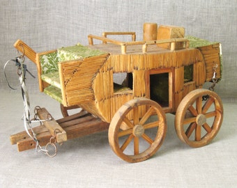 Folk Art Model Stagecoach, Match Stick Tramp Art Transportation, Vintage Old Western Rustic Cabin Ranch Décor