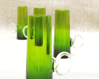 Vintage Green Glass Cordials Nasco Demitasse Style Cup Mid-Century Japan Set of 4 Entertaining