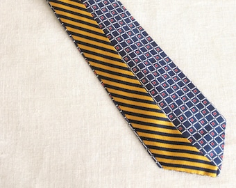 Vintage Stripe Silk Tie,  Navy and Gold Upcycled Preppy Neck Wear, Gift for Him