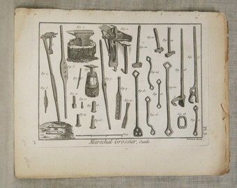 Vintage Engraving, Bookplate, Tool Illustration, Bernard Direxit, 18th Century, Antique Original, Ephemera