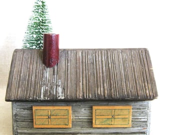 Primitive Folk Art Miniature House Model Christmas Village Rustic Vintage Cabin Décor Holiday Hostess Gift