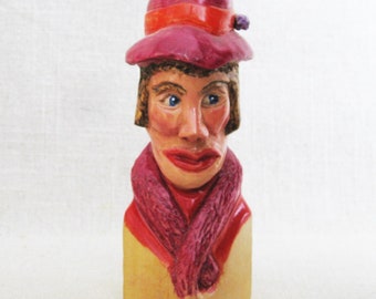 Hand Carved Female Portrait Bust, Folk Art Wood Carving, Small Sculpture Vintage Home Décor Gift