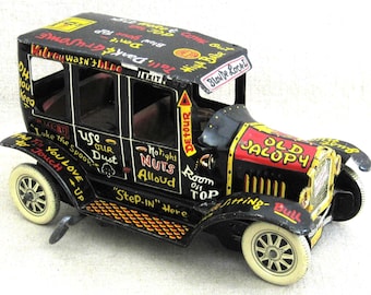 Vintage Tin Litho Toy Car Marx, Metal Old Jalopy, Antique Man Cave Gift