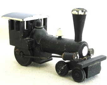 Folk Art Train Toy Vintage Primitive Wood, Rustic Cabin Nursery Décor