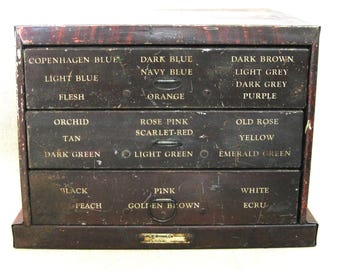 Vintage Rit Dye Store Display Chest Box with Drawers, Antique Metal Storage and Organization
