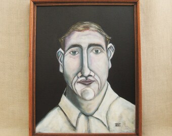 Framed Contemporary Male Portrait Painting, Original Wall Art of Men Masculine Home Décor