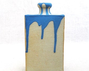 Contemporary Studio Pottery Vase Blue Glaze Fine Art Ceramic Vessel Housewarming Wedding Gift