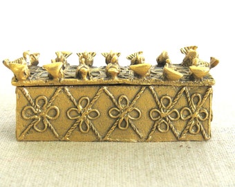 Brass Trinket Box, African Design, Vintage Metropolitan Museum Souvenir, 1989 Desk Top and Vanity Storage