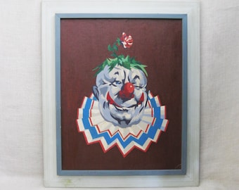 Vintage Clown Painting Portrait Paint by Number Male Early Mid-Century Circus Theme Framed Wall Décor