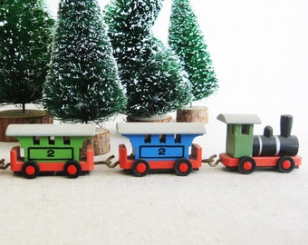 Colorful Miniature Wooden Train, Germany Holiday Christmas Village, Vintage Nursery Home Décor