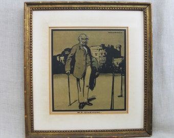 Vintage Male Portrait Fine Art Print, Antique 19th Century, William Nicholson, W.E. Gladstone, Framed