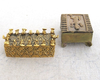 Vintage Brass Trinket Boxes, African Design, Metropolitan Museum Souvenir, 1989